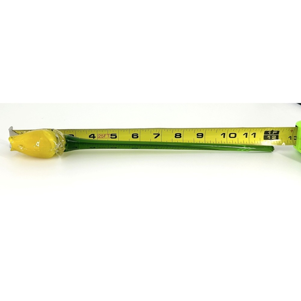 Glass Yellow Rose Bud Murano Style Flower w/Green Stem 12" Long - SEE PICS - Picture 6 of 8